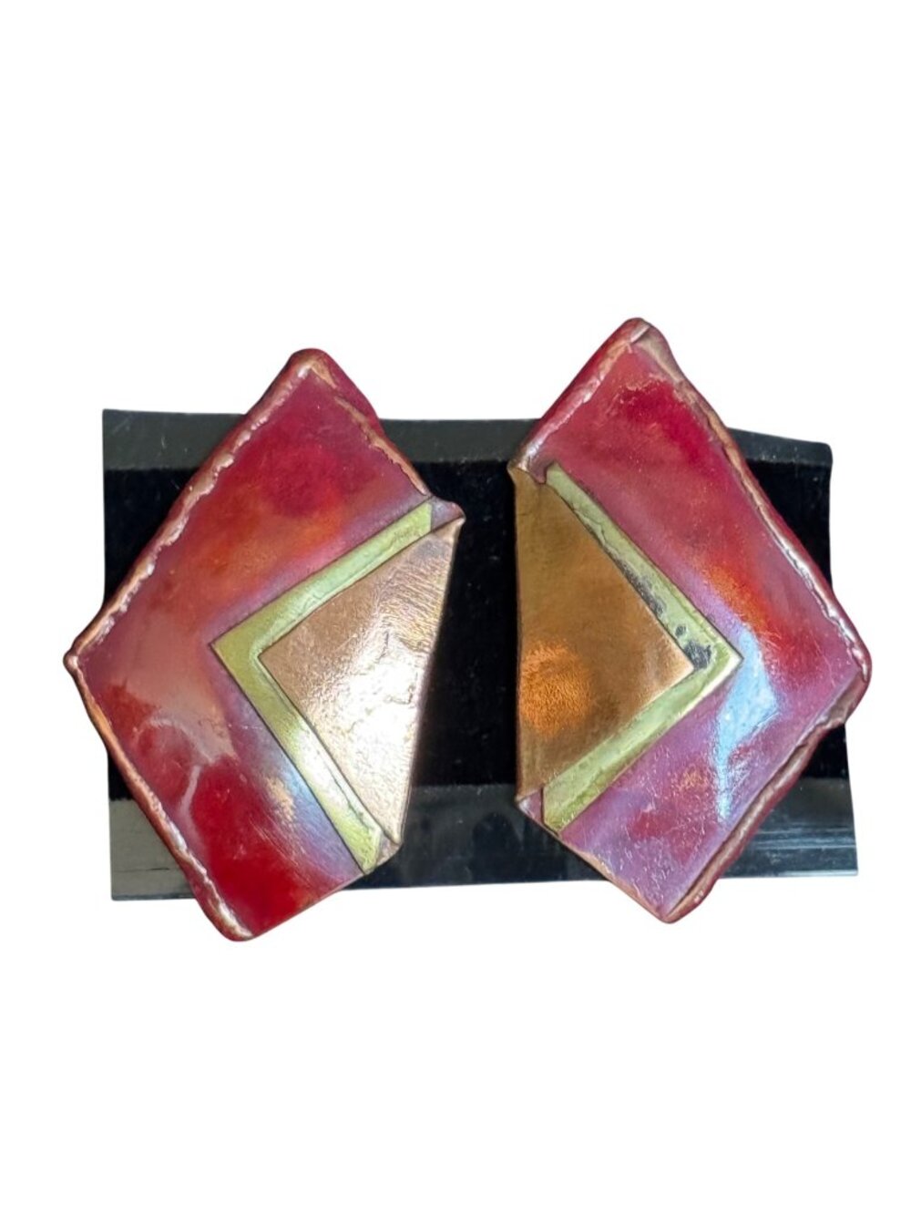African Express Handmade Enamel & Brass Earrings With Abstract  Design Post Back